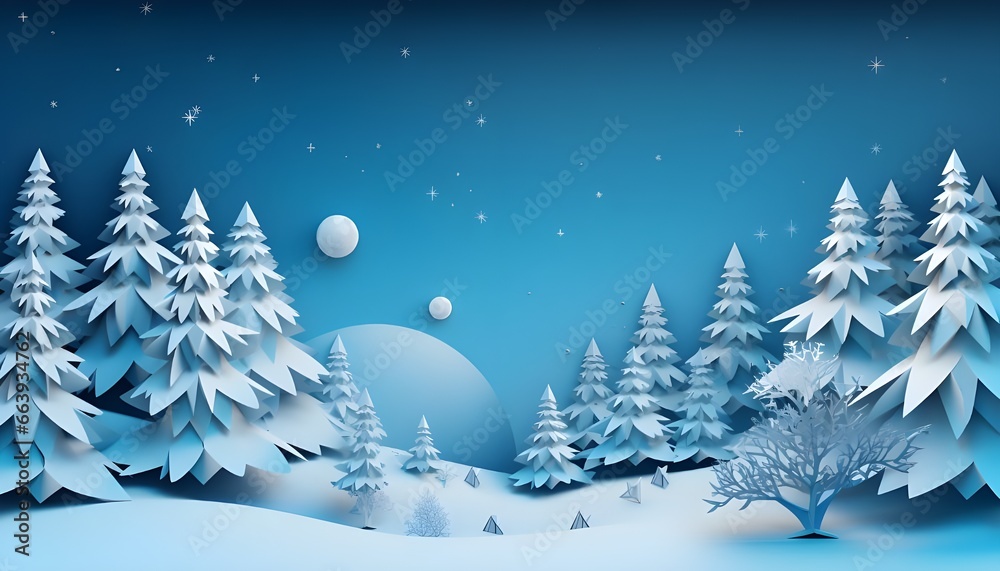 winter landscape with christmas tree christmas, winter, snow, tree, holiday, illustration, landscape, vector, snowflake, xmas, card, cold