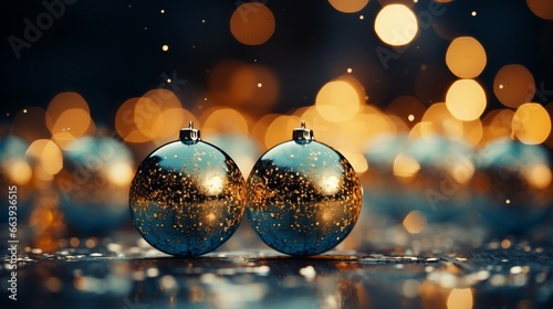 Christmas balls and abstract background with bokeh on New Year's Eve celebration