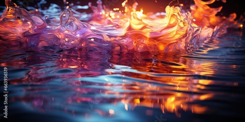 Abstract wallpaper, Neon Lights Reflected in Water: Neon lights reflected on water's surface, creating a mesmerizing and dynamic abstract. background, desktop background.