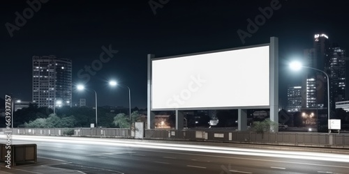 Empty white billboard signage advertising signs on the side of highway. Mockup advertisement concept. Generative ai