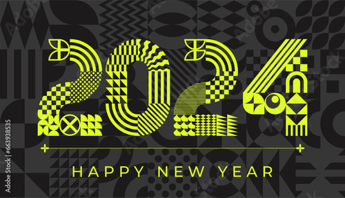 2024 modern geometric lettering New Year card.