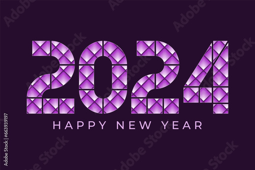 2024 diamond pattern New Year card. Modern geometric lettering. photo