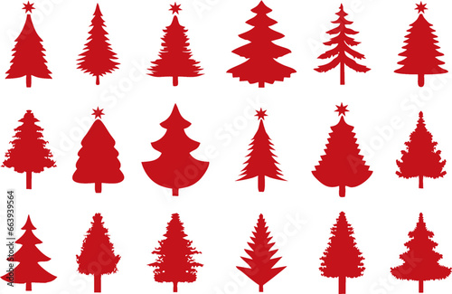 Christmas tree icons set. Editable vector, easy to change color or size and use in greeting card, poster and banner for the festival. Symbol of several fir tree eps 10.