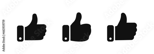 Like up icon set. Vector thumb up icon. Hand good like silhouette symbol collection. Finger up sign. Social media sign. Editable stroke photo