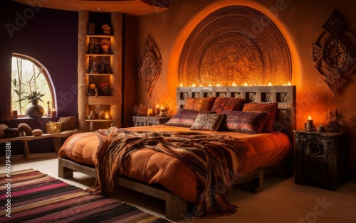 3d render of ethnic interior bedroom