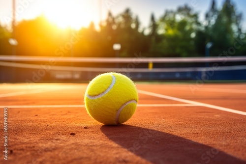 A tennis ball on a vibrant tennis court © Virginie Verglas