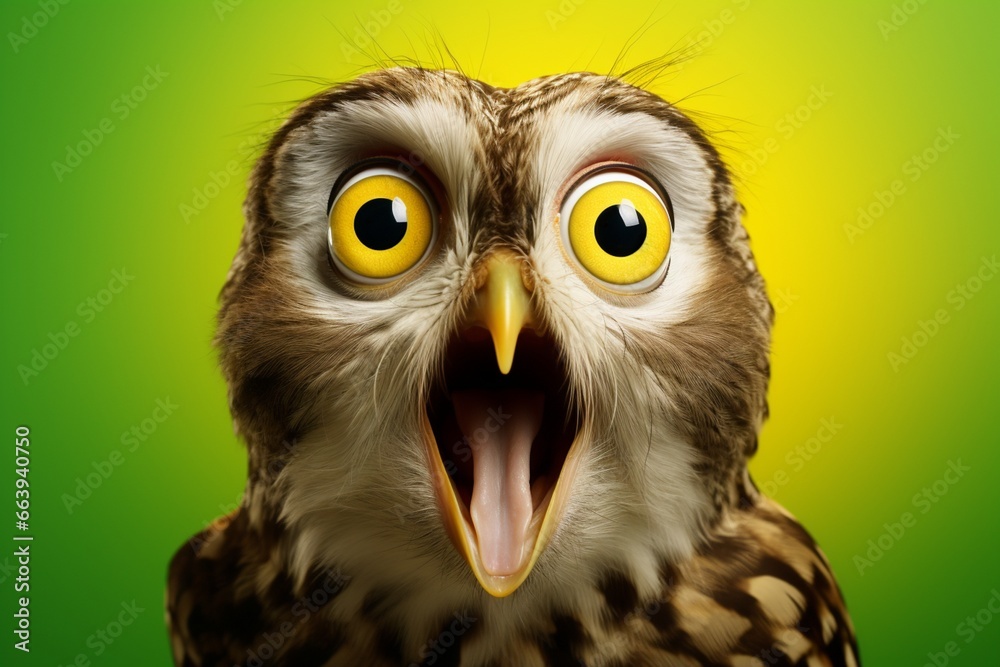 An owl with its beak wide open in a close-up shot An owl with its beak wide open in a close-up shot