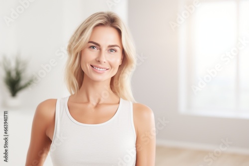 A smiling woman in a white tank top Free Download A smiling woman in a white tank top - GFXLoad