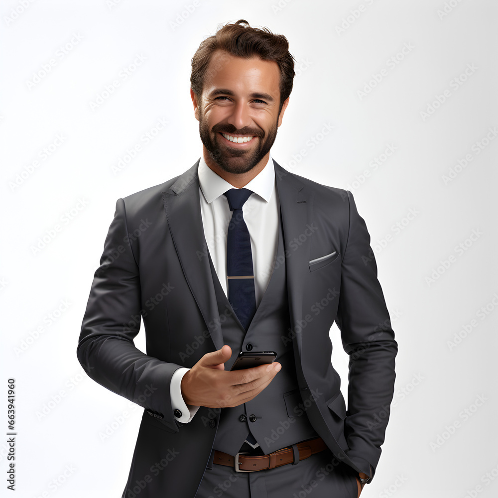 Portrait of a businessman with Smartphone, created by generative AI technology Portrait of a businessman with Smartphone, created by generative AI technology