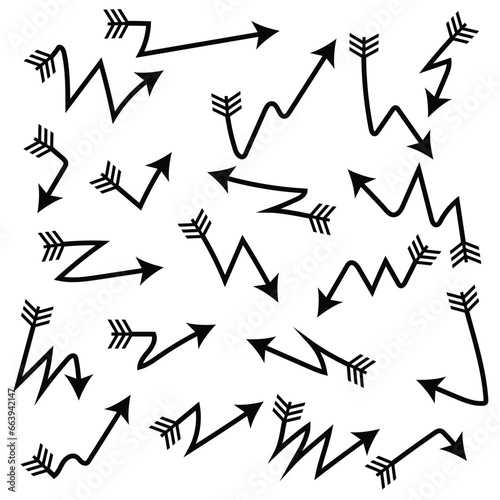 Hand-drawn arrow vector icons set. Arrow icon. Arrow vector collection. Arrow. Cursor. Modern simple arrows. Vector illustration.