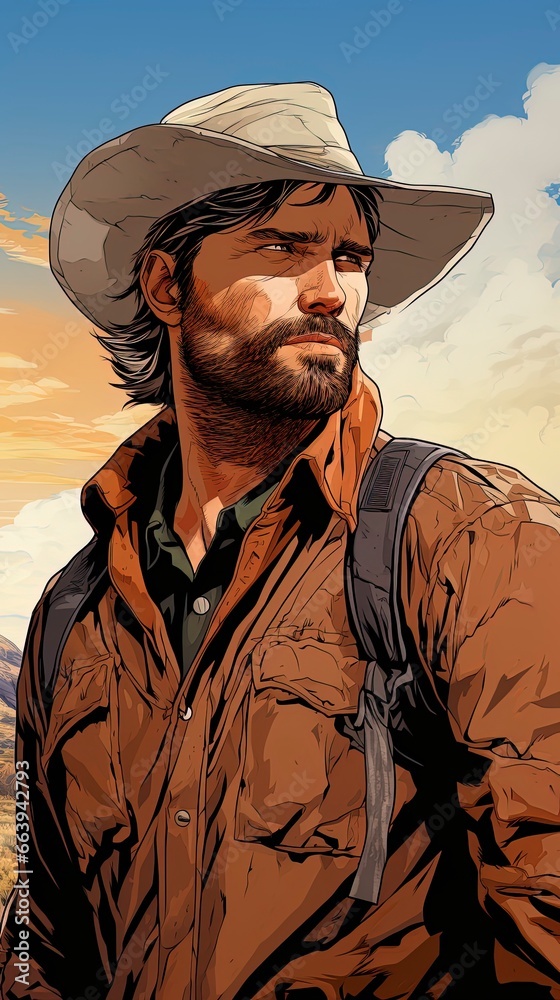 Illustration of a cowboy with hat. Wild west cartoon. Illustration of a cowboy with hat. Wild west cartoon.