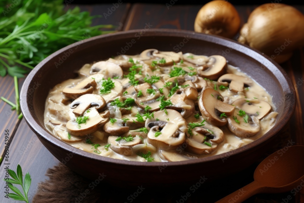 Mouthwatering Creaminess of Finnish Mushroom Sauce: A Savory Close-Up Delight of Nordic Comfort Food
