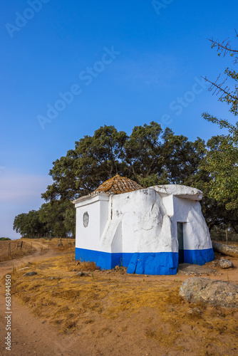 Chapel from dolmen stones, Sao Brissos, Santiago do Escoural near Evora, Alentejo, Portugal photo