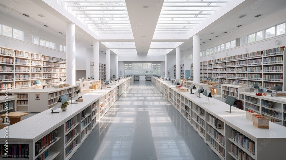Obraz premium Chinese high school library with amazing space and light where learning is easy. Generative AI Technology 