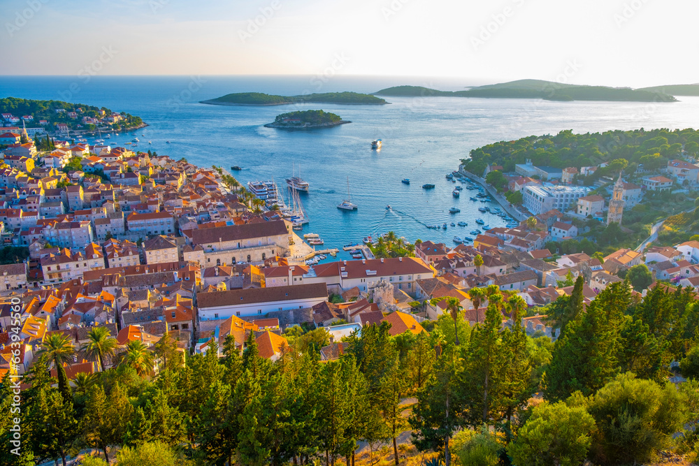 Beautiful view of harbor in Hvar town, Croatia