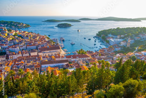 Obraz na płótnie Beautiful view of harbor in Hvar town, Croatia w salonie