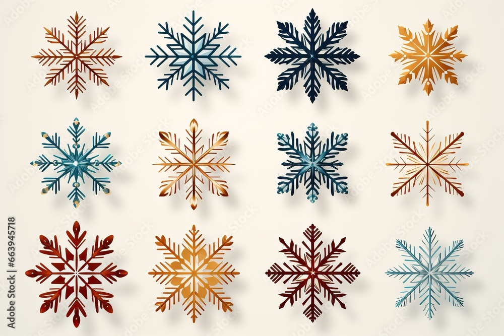 set of snowflakes on white set of snowflakes on white