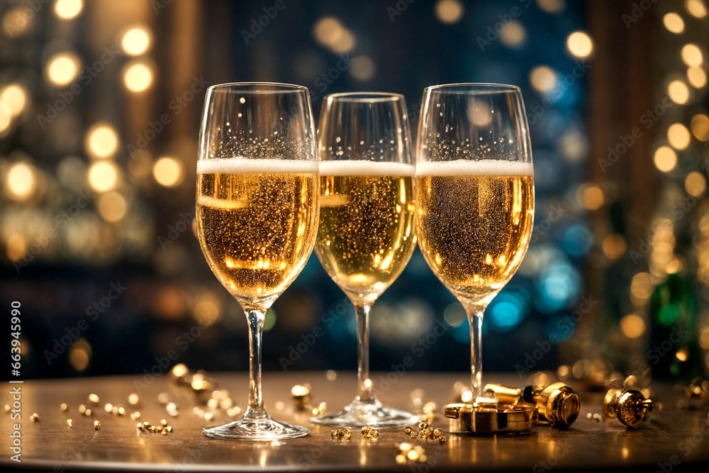 Three Crystal-Clear Glasses Brimming with Bubbly Champagne. Toast to Friendship, Love, and Special Moments. Ready to Uplift Spirits and Create Unforgettable Memories Three Crystal-Clear Glasses Brimming with Bubbly Champagne. Toast to Friendship, Love, and Special Moments. Ready to Uplift Spirits and Create Unforgettable Memories