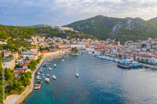 Obraz na płótnie Beautiful view of harbor in Hvar town, Croatia w salonie