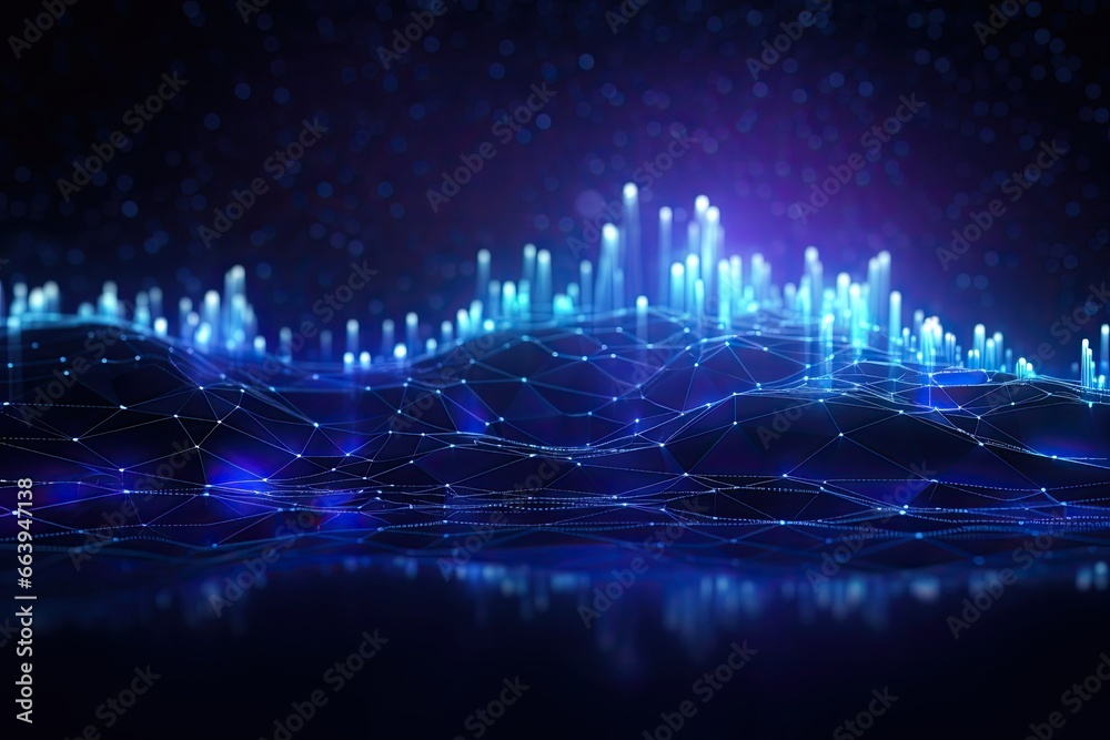 3d rendering of abstract digital background with connection lines and dots. Network concept, Futuristic technology wallpaper with digital glowing waves and network system, AI Generated