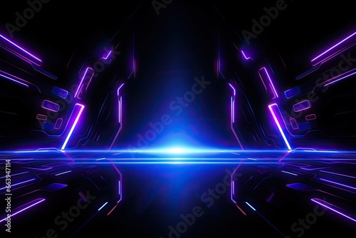abstract futuristic tunnel with neon lights and reflections 3d rendering background, Futuristic Sci-Fi Abstract Blue And Purple Neon Light background, AI Generated © Iftikhar alam