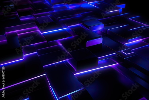 abstract background with glowing squares in blue and violet colors. 3d rendering, Futuristic Sci-Fi Abstract Blue And Purple Neon Light background, AI Generated