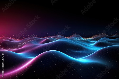 abstract background with glowing particles. Vector illustration. Eps 10  Futuristic technology wallpaper with digital glowing waves and network system  AI Generated