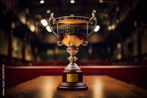 Trophy image on a dark background with abstract shiny lights
