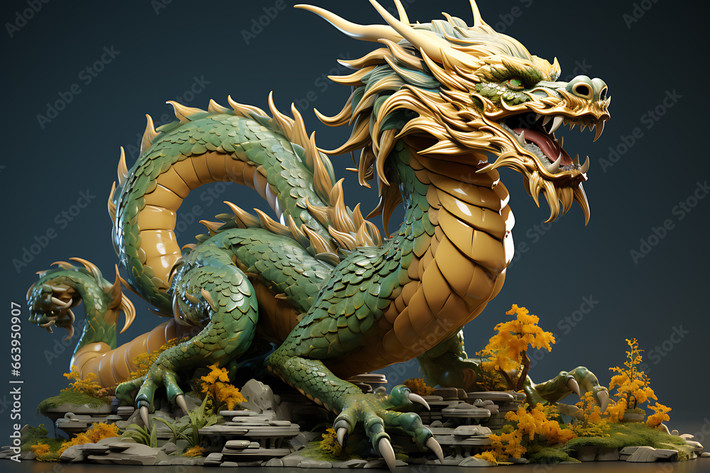 Happy Chinese New Year 2024.Green wooden dragon Happy Chinese New Year 2024.Green wooden dragon