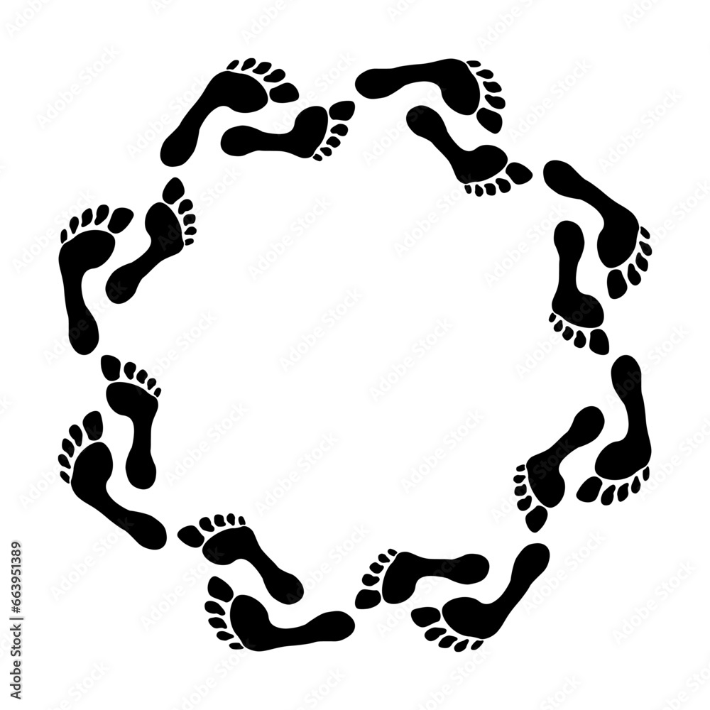 Round Foot step frame. Imprint, silhouette of a bare human foot. Round Foot step frame. Imprint, silhouette of a bare human foot.