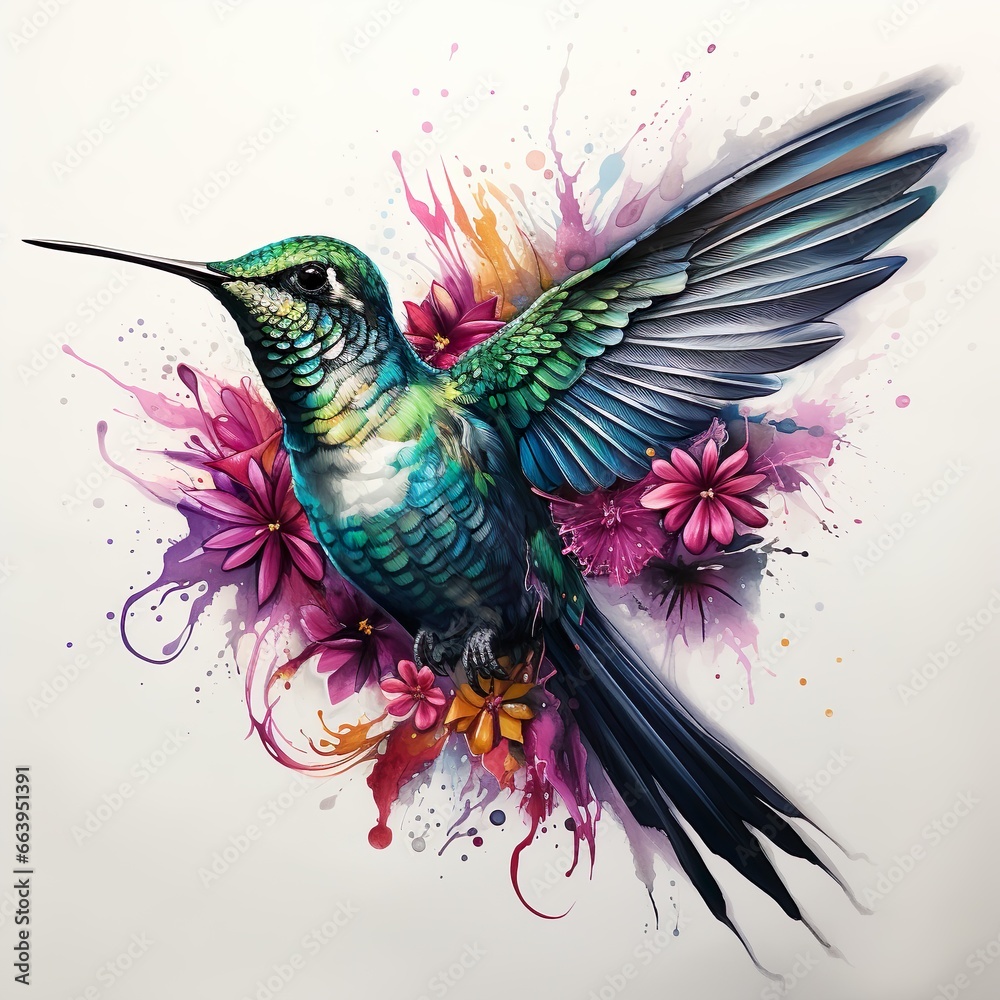 Painting Hummingbird on a flower
