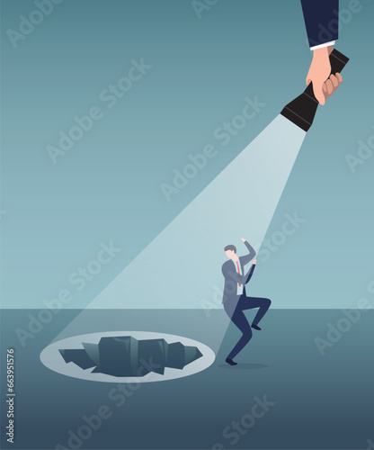 Man is escaping the pit, Risk off. Insurance.early warning.