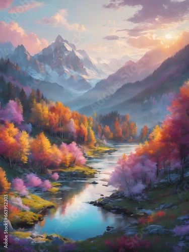 landscape painting With pastel colors.