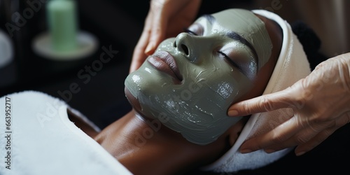 The girl relaxes and takes care of her face