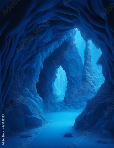 cave entrance in blue illustration