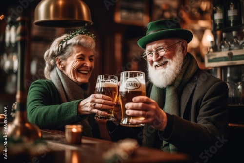 friends with beer celebrating Oktoberfest on bar background. AI Generated