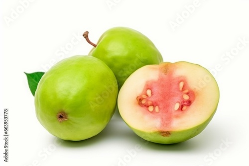 Ripe guava isolated on white. Generative AI