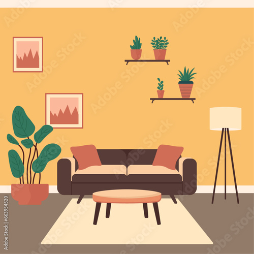 Living room interior. Vector flat illustration