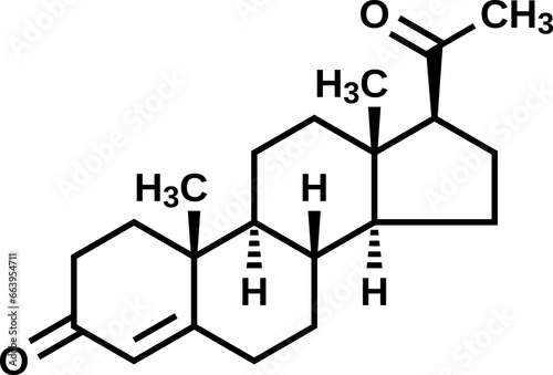 Progesterone vector illustration, P4 structural formula