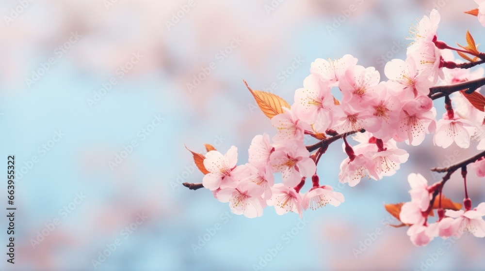 sakura flowers on blurred sky background large copyspace