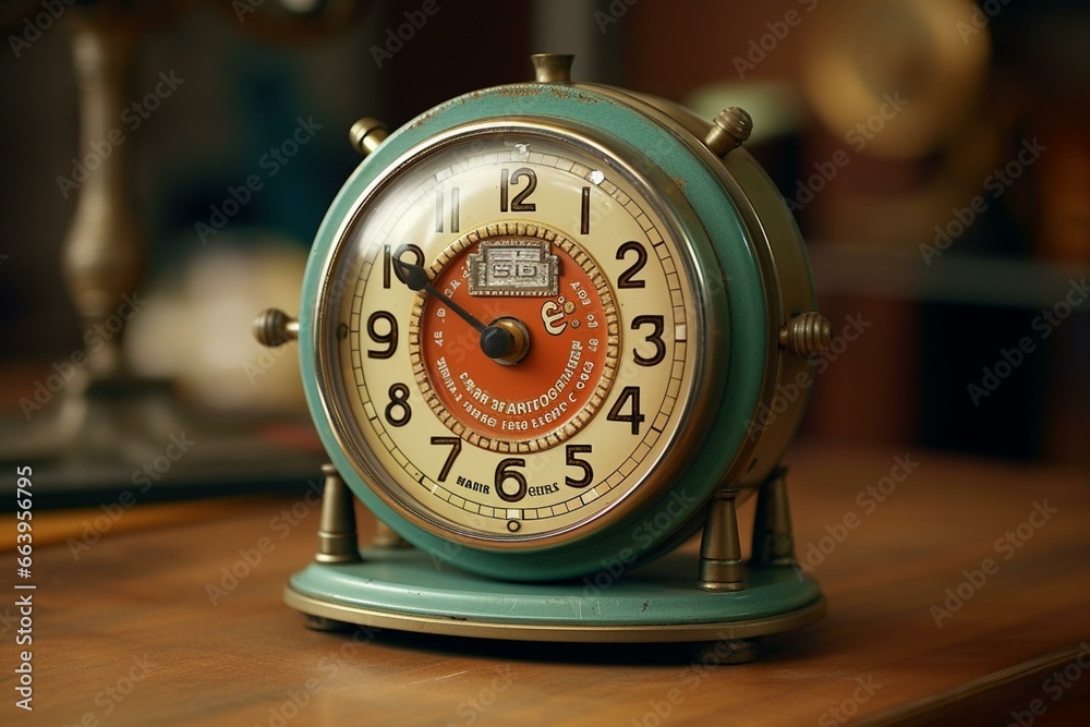 A vintage-looking analog clock displaying 6:59. Generative AI