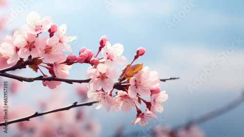 sakura flowers on blurred sky background large copyspace