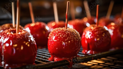 Delicious Glazed Red Toffee Candy Apples on Sticks