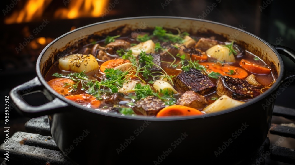 A Delicious Beef Broth with Bone-in Beef, Charred Vegetables, Garlic, and Spices