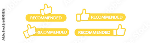 Recommended icon vector label design with thumbs up and star icon in white background