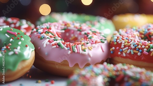 Closeup of Festive Christmas Donuts with Sprinkles