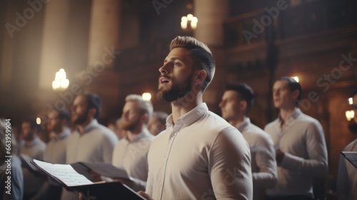 Classic Christmas Choir: Musicians Rehearsing Sacred Music in a Cathedral