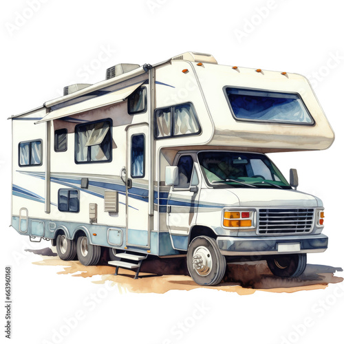 camping element. watercolor recreational vehicle illustration. rv car.