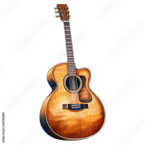 camping element. watercolor acoustic guitar illustration.