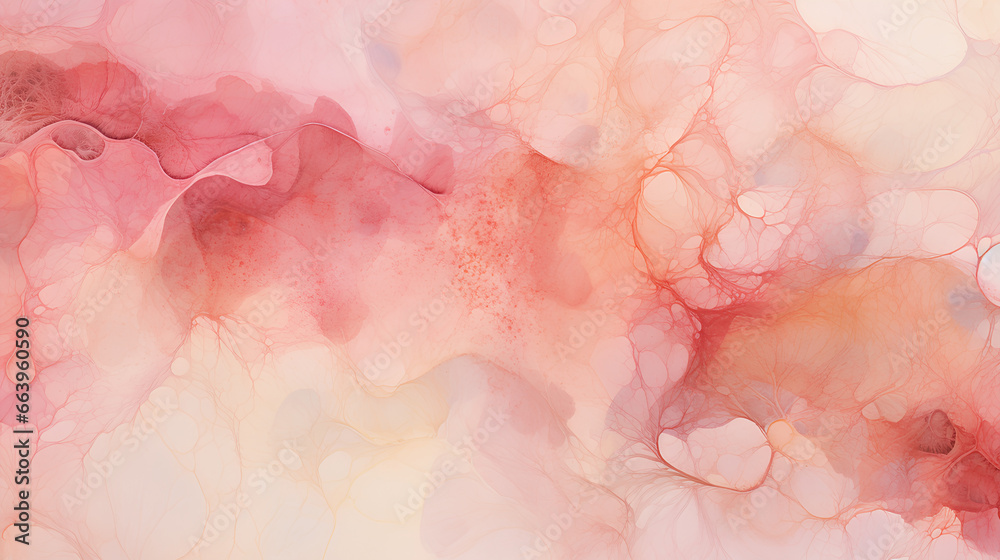 Abstract fractal marble pattern, in the style of pale red and gold, marbleized, expressionistic madness, iridescence / opalescence, mixed media printing.